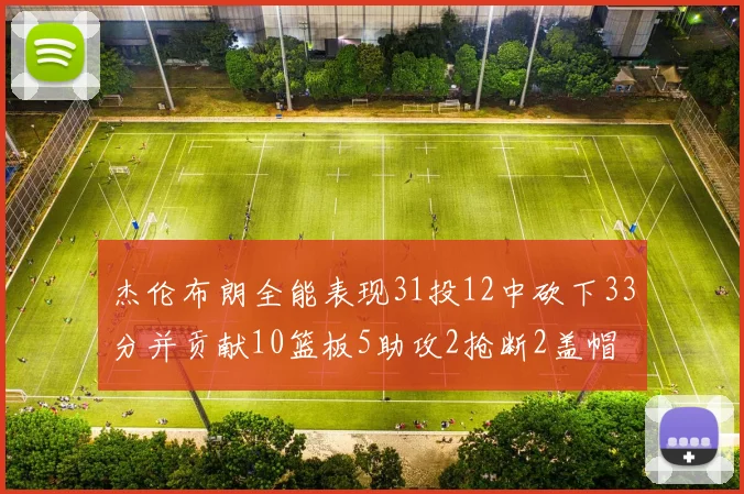 杰伦布朗全能表现31投12中砍下33分并贡献10篮板5助攻2抢断2盖帽